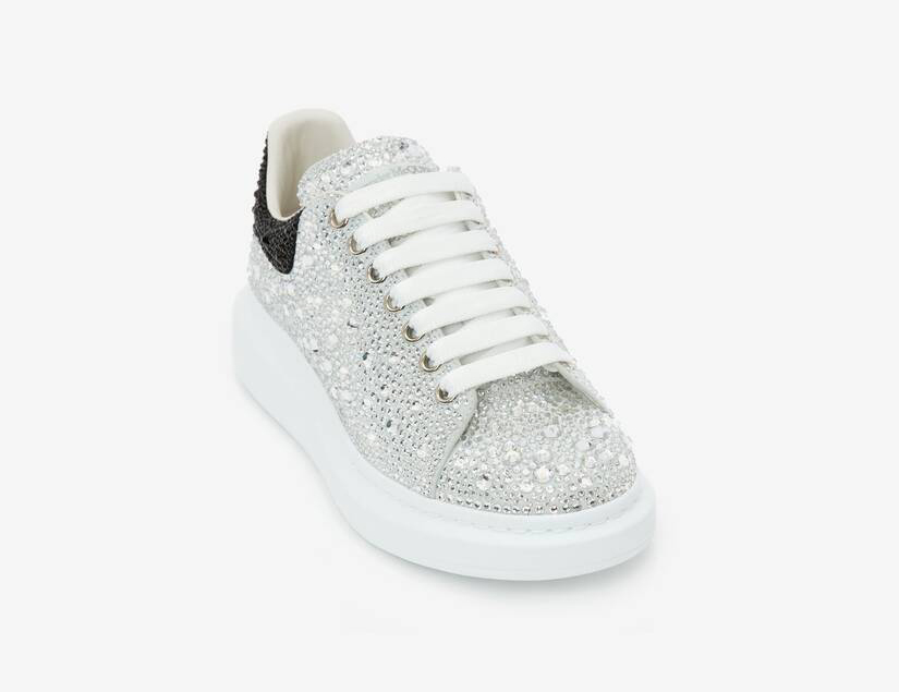 Alexander McQueen Men's Crystal-embellished Oversized Sneaker in White/black