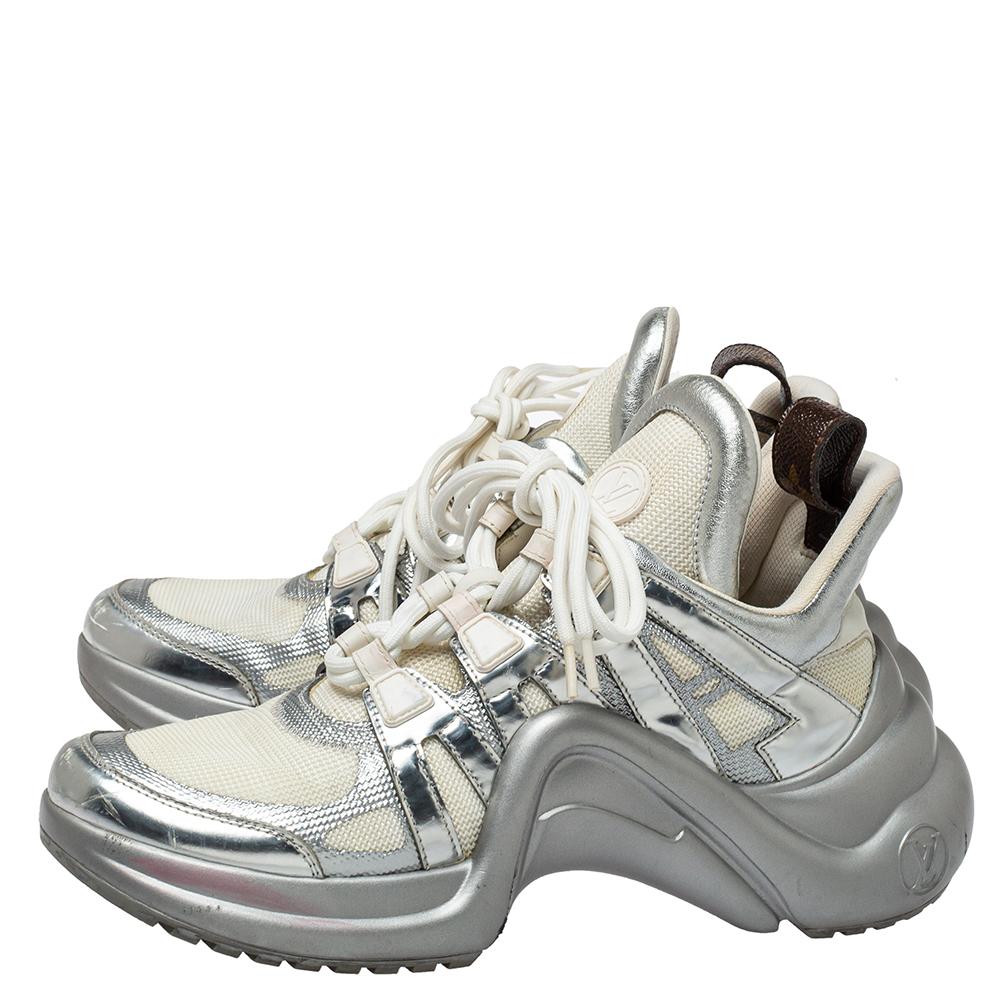 Louis Vuitton Silver/White Leather And Mesh Archlight Sneakers