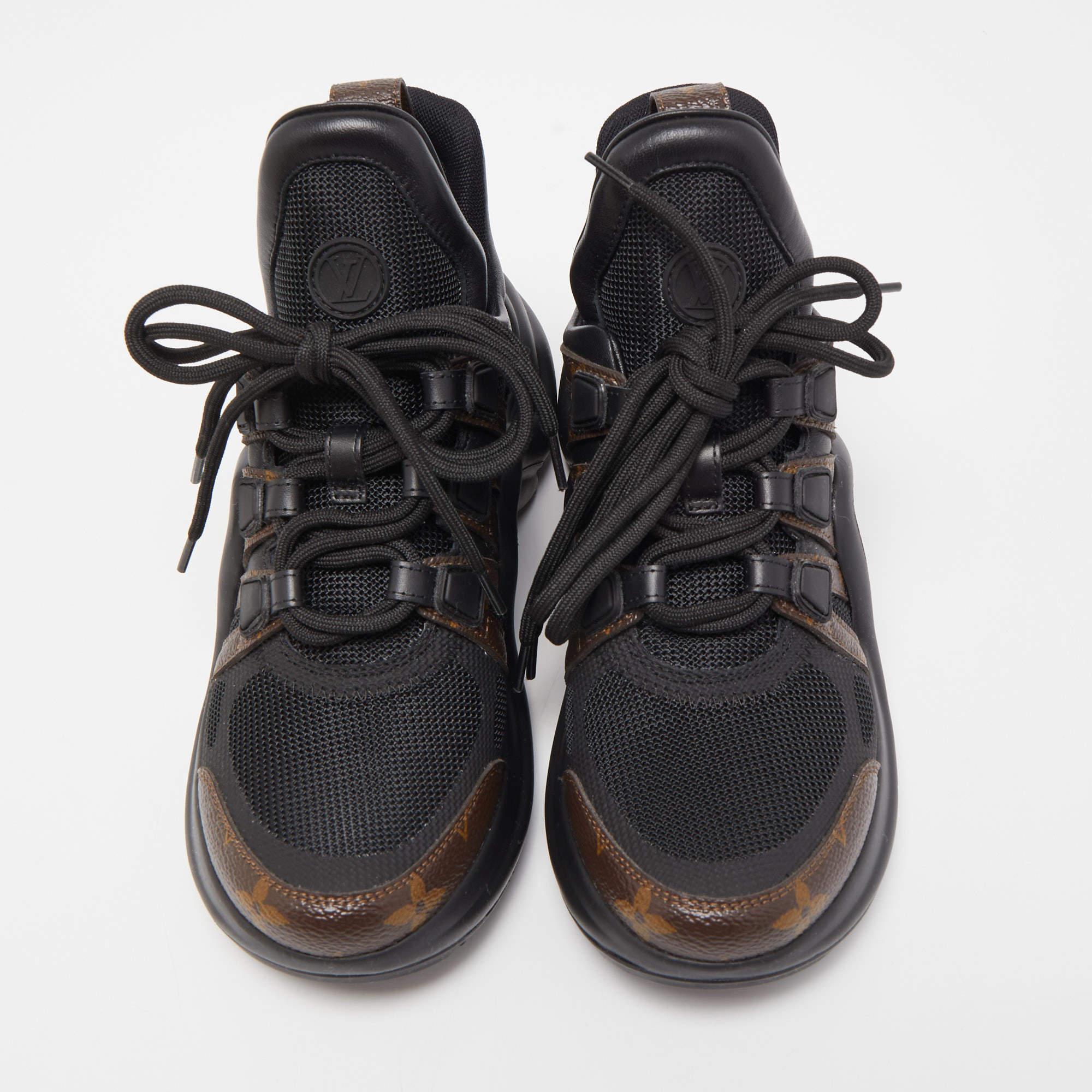 Louis Vuitton Black/Brown Mesh and Monogram Canvas Archlight Sneakers