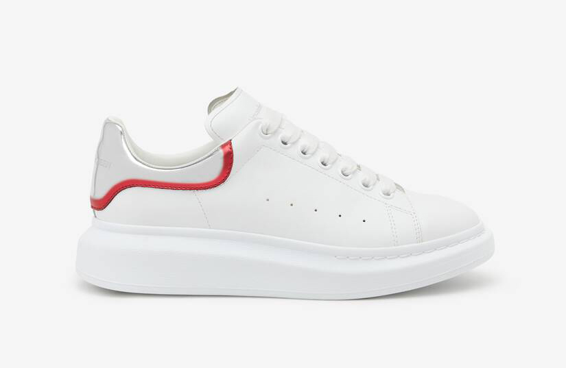 Alexander McQueen Men's Oversized Sneaker in White/silver/red