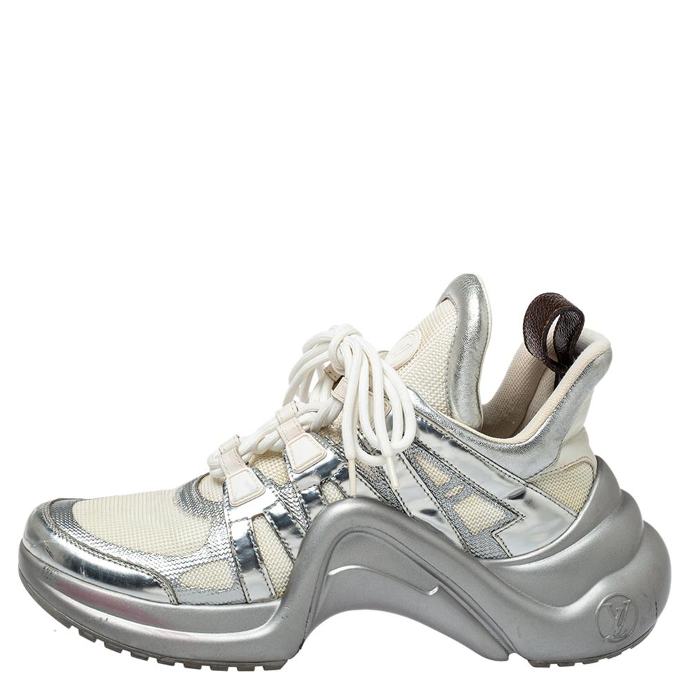Louis Vuitton Silver/White Leather And Mesh Archlight Sneakers