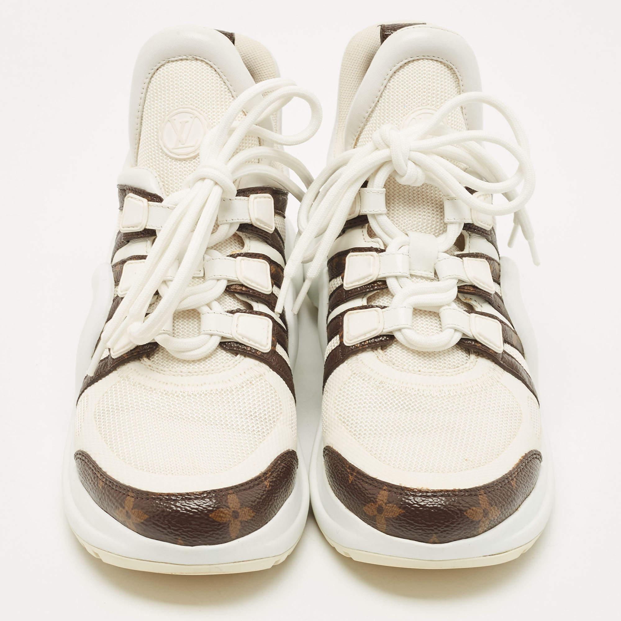 Louis Vuitton White/Monogram Canvas and Leather Archlight Sneakers