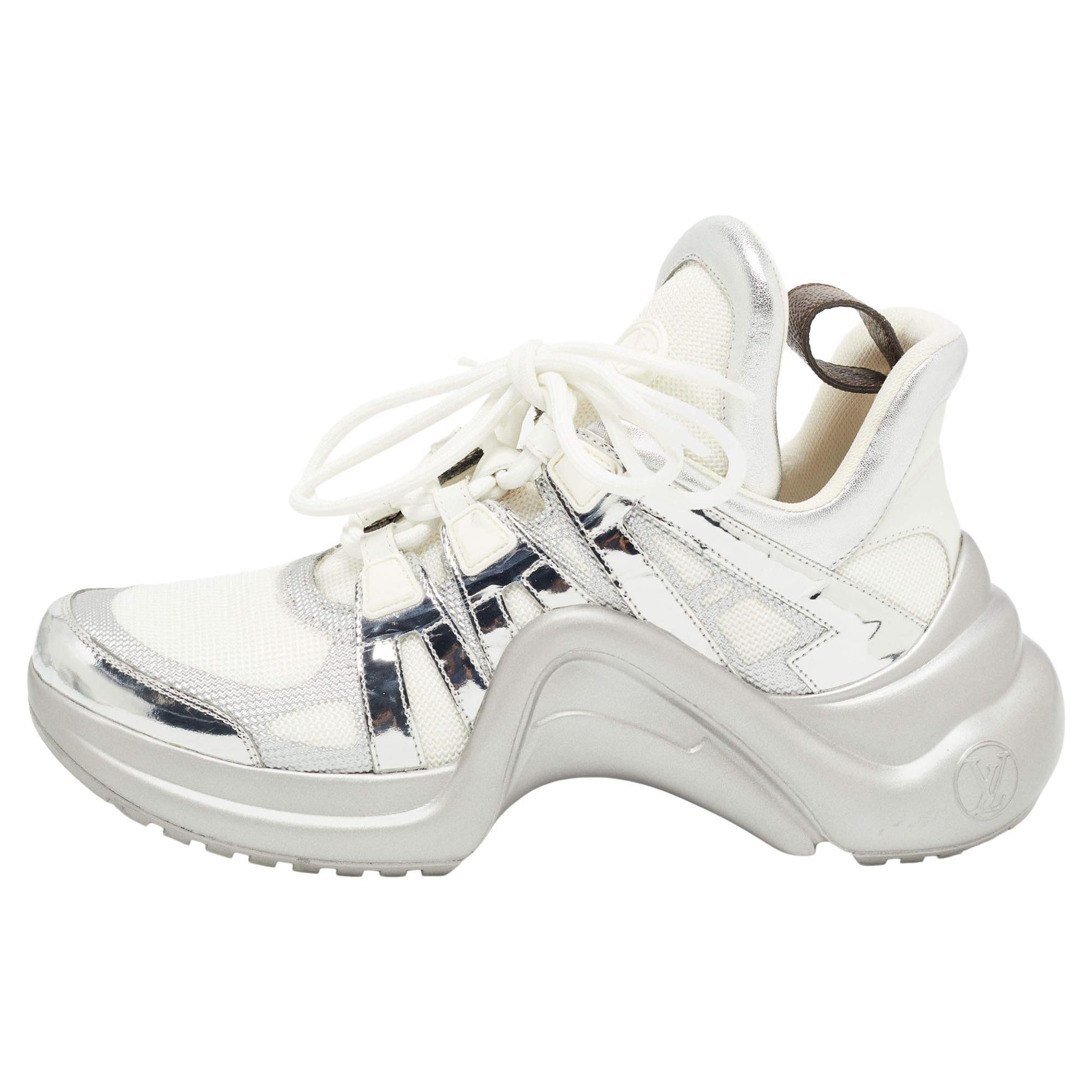 Louis Vuitton Silver/White Leather and Mesh Archlight Sneakers
