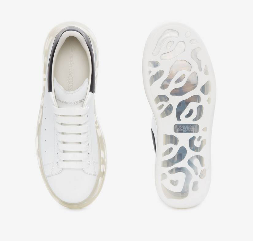 Alexander McQueen Men's Oversized Transparent Sole Sneaker in White/black