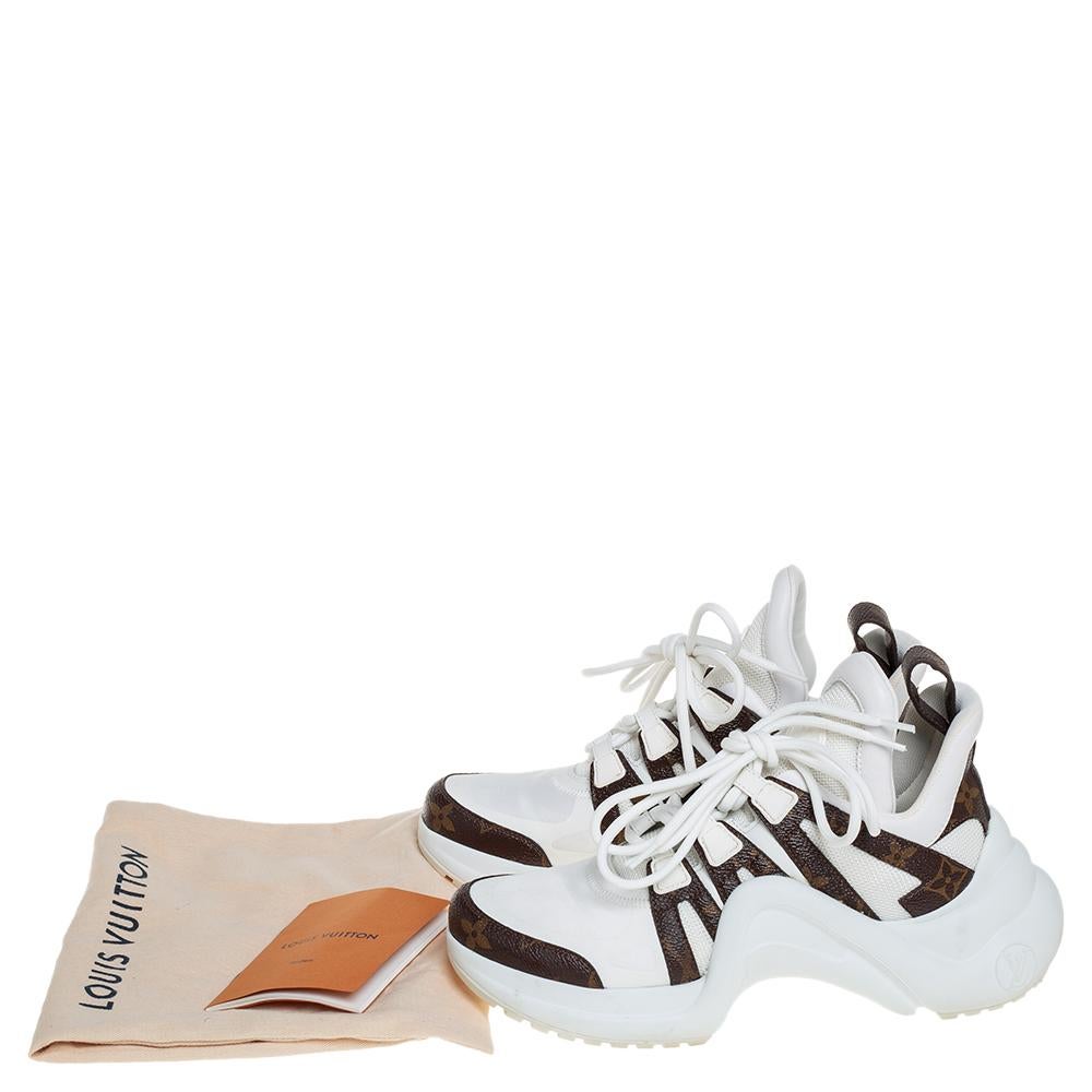 Louis Vuitton White/Brown Leather And Monogram Canvas Archlight Sneakers