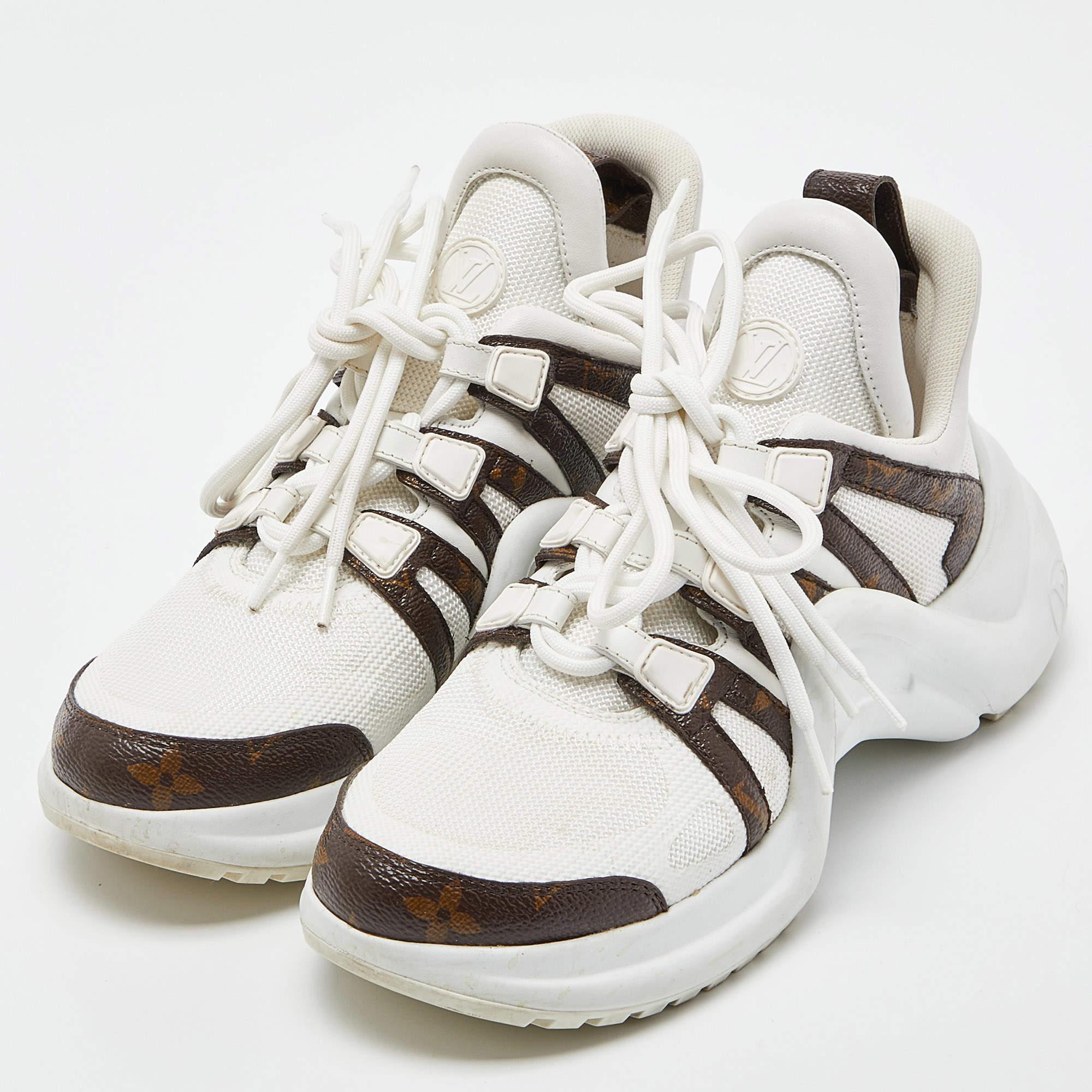 Louis Vuitton White/Brown Monogram Canvas and Nylon Archlight Sneakers
