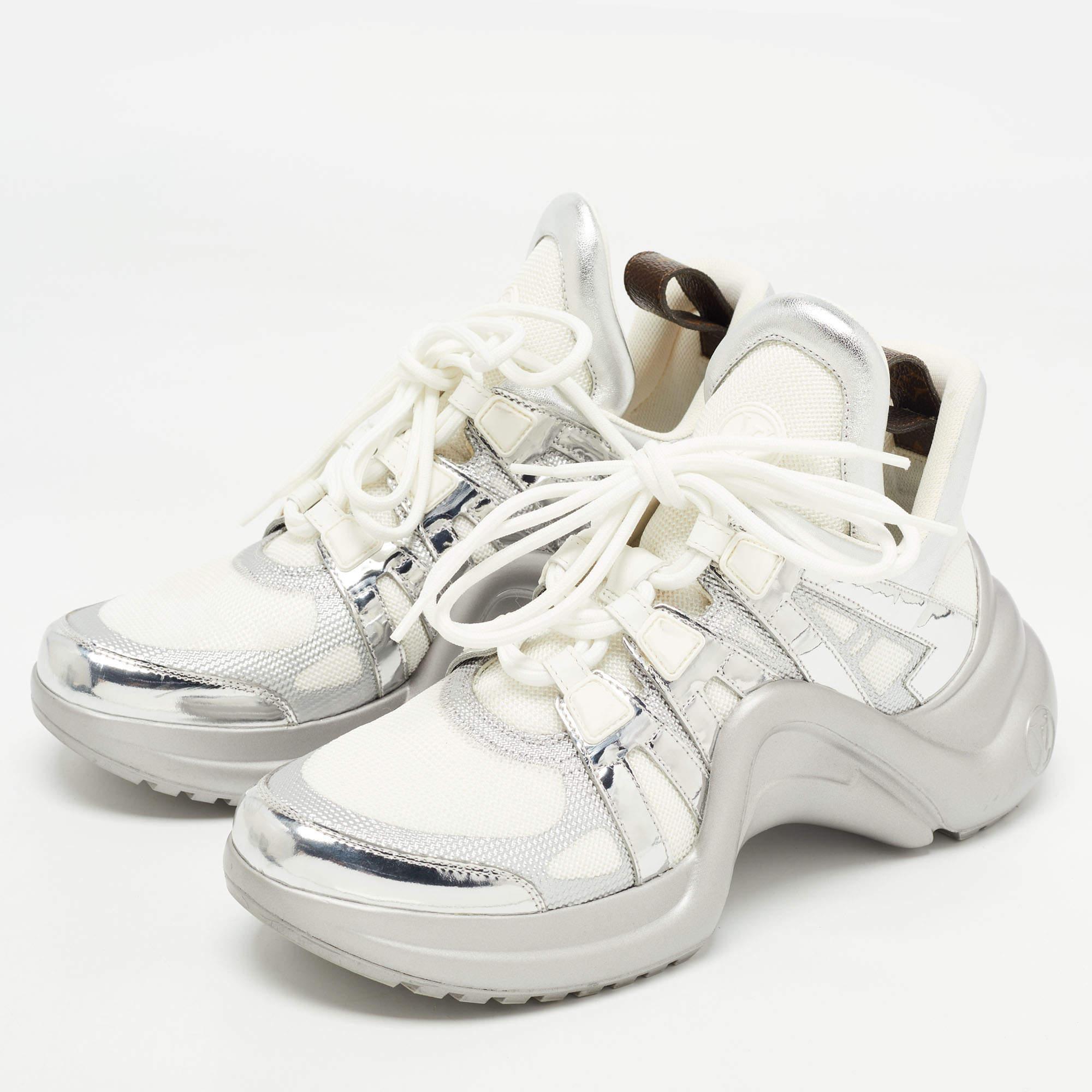 Louis Vuitton Silver/White Leather and Mesh Archlight Sneakers