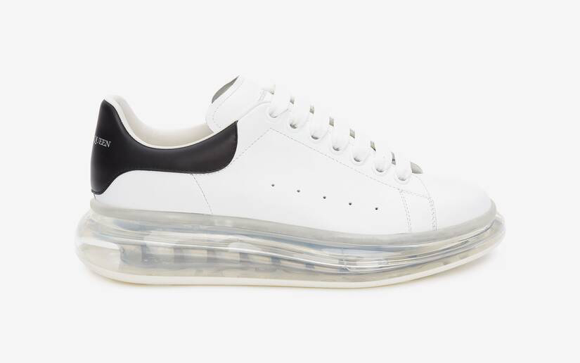 Alexander McQueen Men's Oversized Transparent Sole Sneaker in White/black