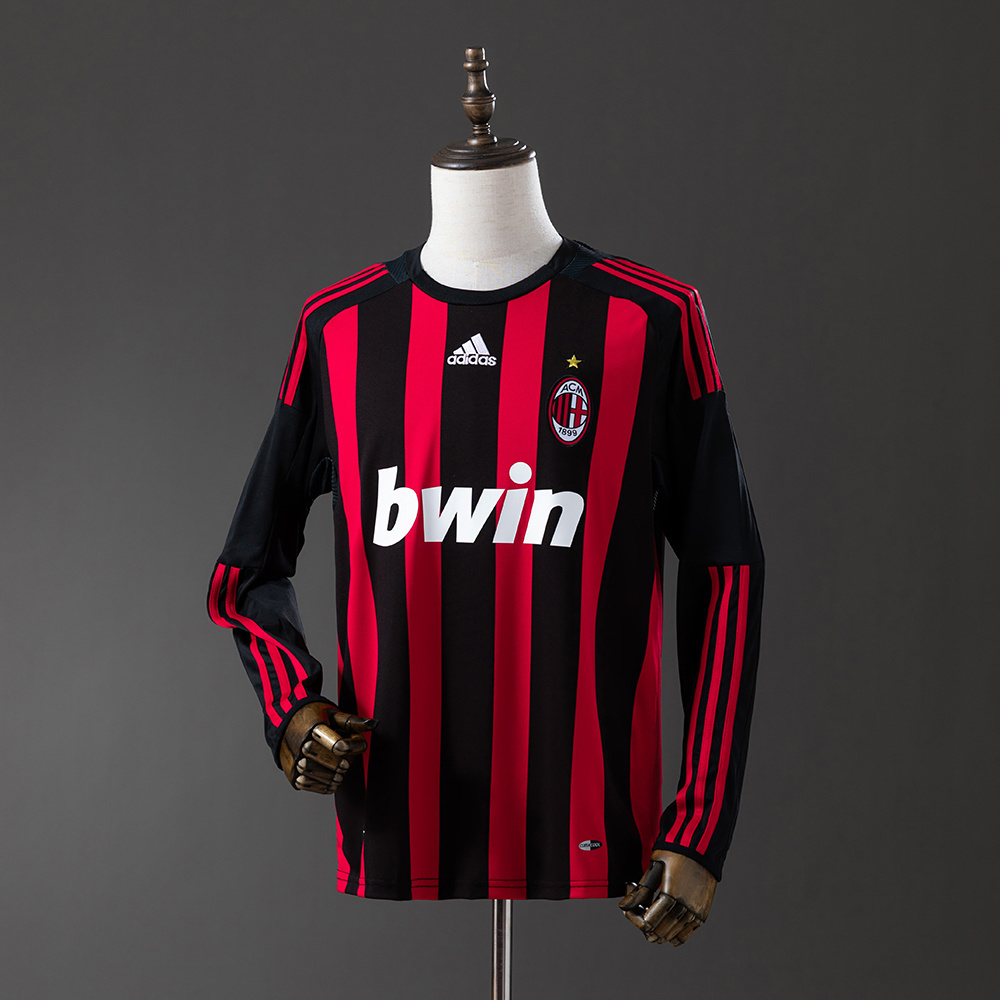 AC Milan 2008/09 Home Long Sleeve Retro Jersey – Vintage Replica Football Soccer Shirt – S–XXL