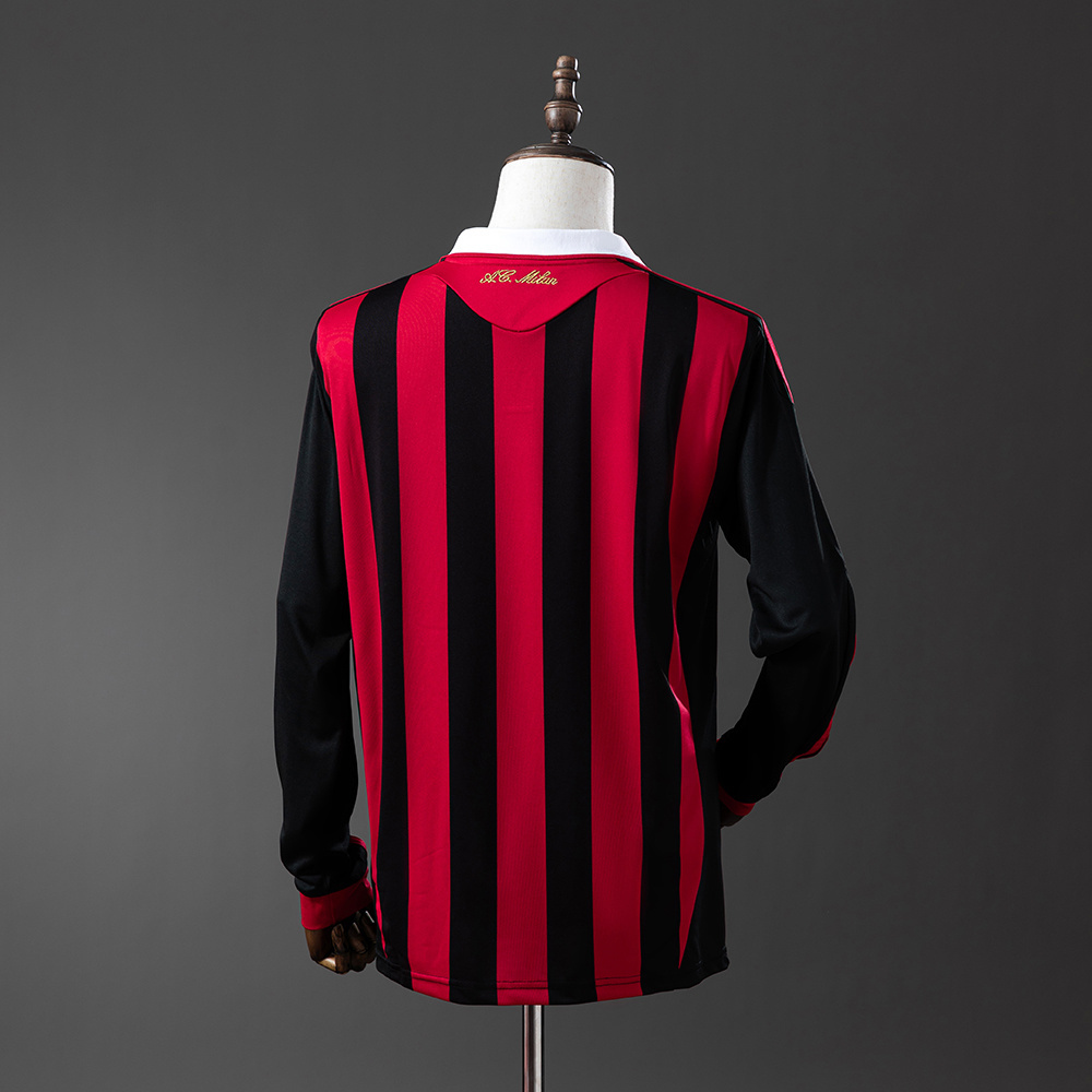 AC Milan 2009/10 Home Long Sleeve Retro Jersey – Vintage Replica Football Soccer Shirt – S–XXL