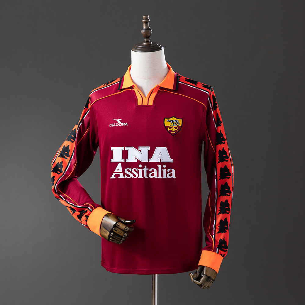 Roma 1998/99 Home Long Sleeve Retro Jersey – Vintage Replica Football Soccer Shirt – S–XXL