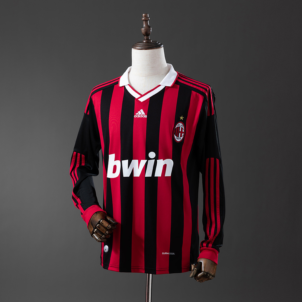 AC Milan 2009/10 Home Long Sleeve Retro Jersey – Vintage Replica Football Soccer Shirt – S–XXL