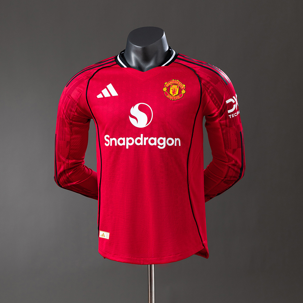 Manchester United 25/26 Home Long Sleeve Player Version Jersey – Replica Football Soccer Shirt – S–3XL