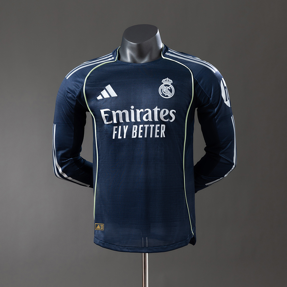 Real Madrid 25/26 Away Long Sleeve Player Version Jersey – Replica Football Soccer Shirt – S–3XL