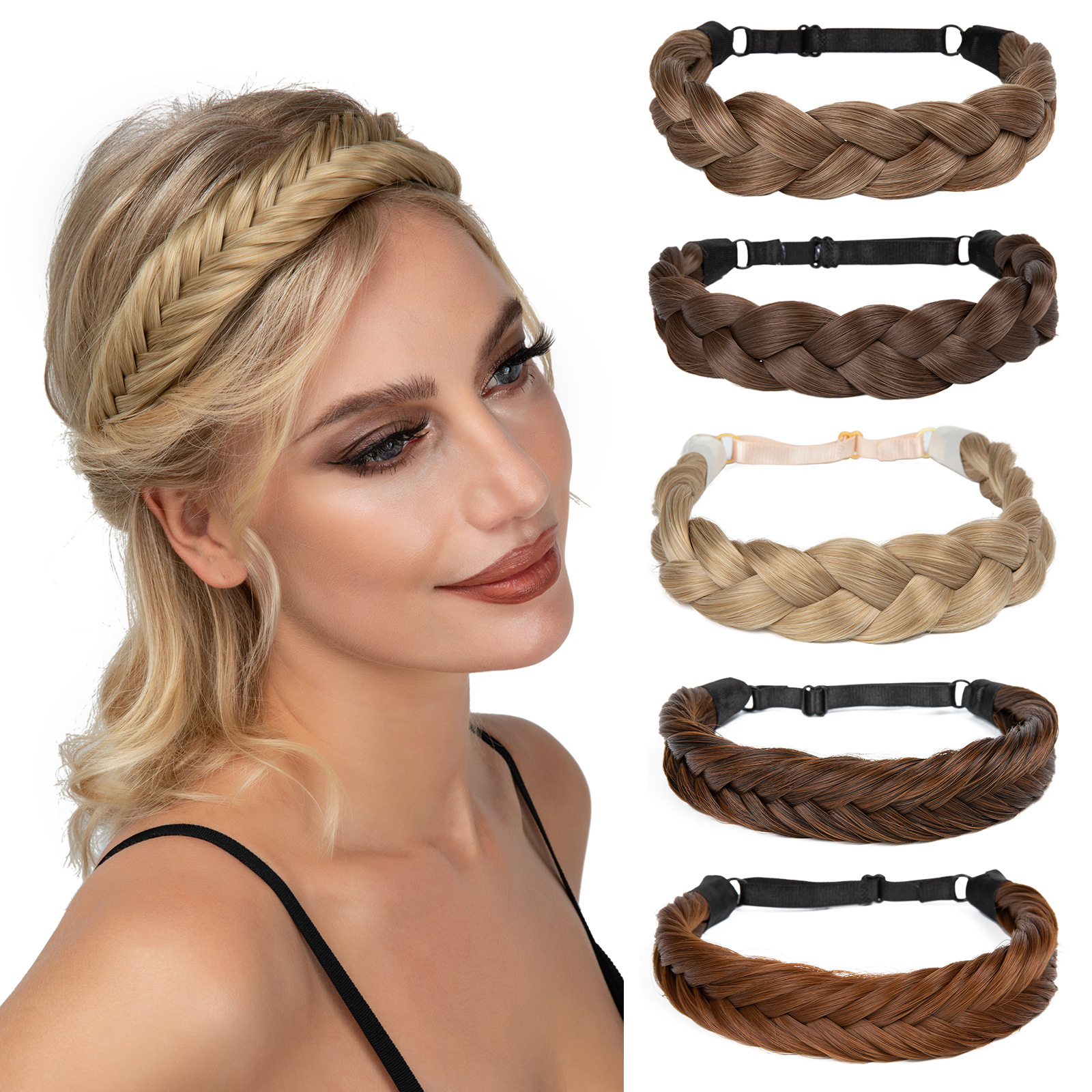 Hair braided headband soft&comfortable versatile fish braid wig