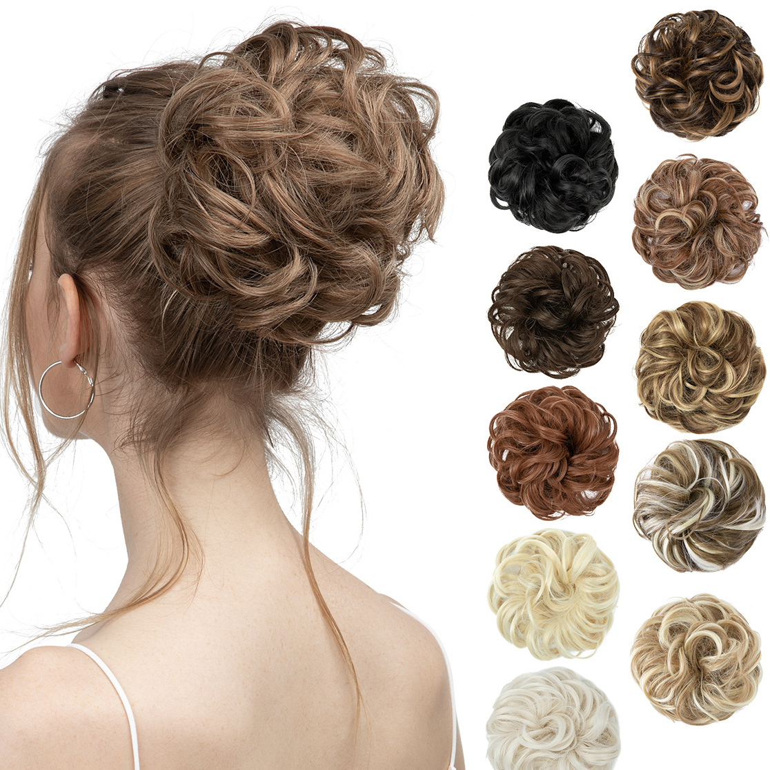 Wig, female headband, elastic, fluffy, natural, curly hair bun hairstyle