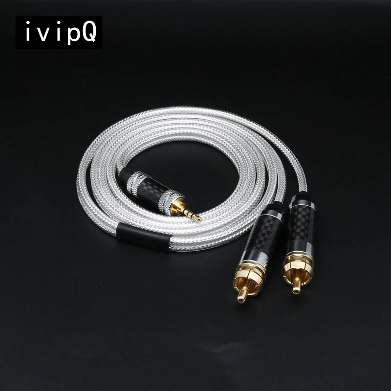 ivipQ Guhe 7N Single Crystal Copper Silver Plated Shielded 3.5mm jack to 2RCA for Amplifier Mobile Phone Computer Desktop Audio