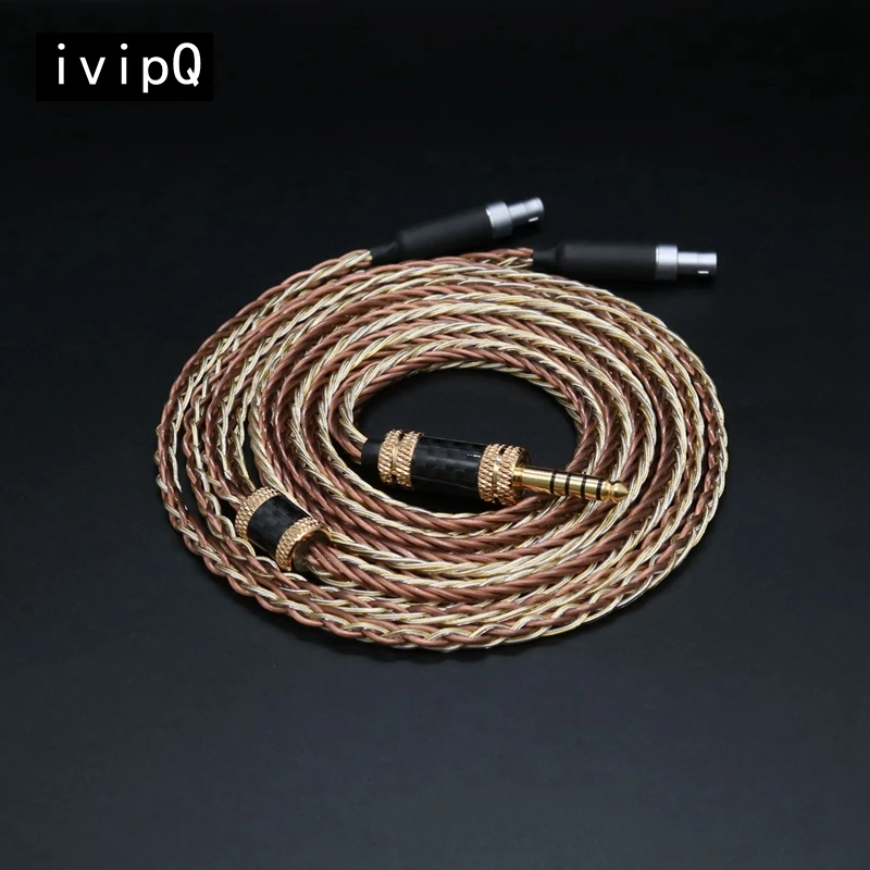 ivipQ-302 12 Core 99.99% Purity OCC and Single Crystal Silver Gold Mixed Headphone Upgrade Cable For HD650 HD800 HIFIMAN ANANDA
