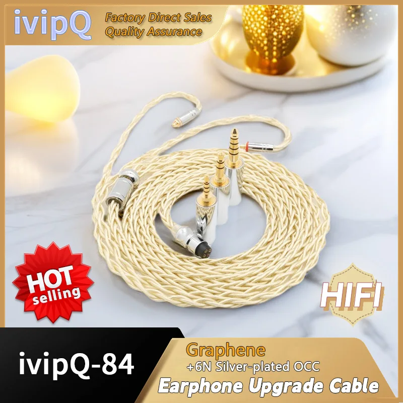 ivipQ-84 Modular Upgrade Cable (2.5mm+3.5mm+4.4mm),8-core Graphene OCC Silver Plating Earphone Replacement Wire 0.78 2PIN/MMCX/QDC