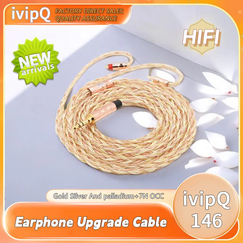 ivipQ-146 Special Weaving Process Flagship Upgrade Wire Gold Silver Palladium+7N OCC HIFI Cable 2.5/3.5/4.4mm Plug 0.78mm 2Pin MMCX