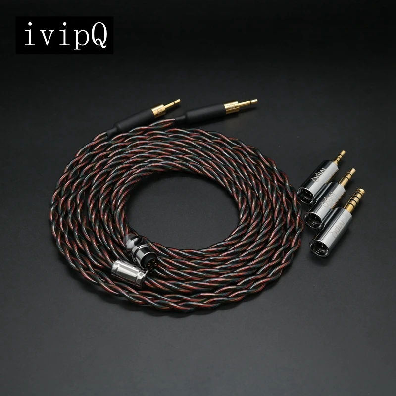 ivipQ-55 HiFi 7N OCC+Rare Earth Alloy Copper Modular Plug (2.5+3.5+4.4mm) Headphone Cable For HD580 HD650 HD800 HIFIMAN ANANDA