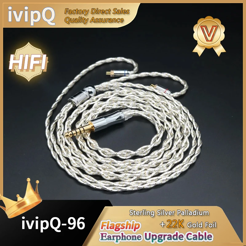 ivipQ-96 Flagship Cable 4 Cores Litz Sterling Silver Palladium +22K Gold Foil Earphone Upgrade Wire With MMMCX 0.78MM/2PIN For AKG