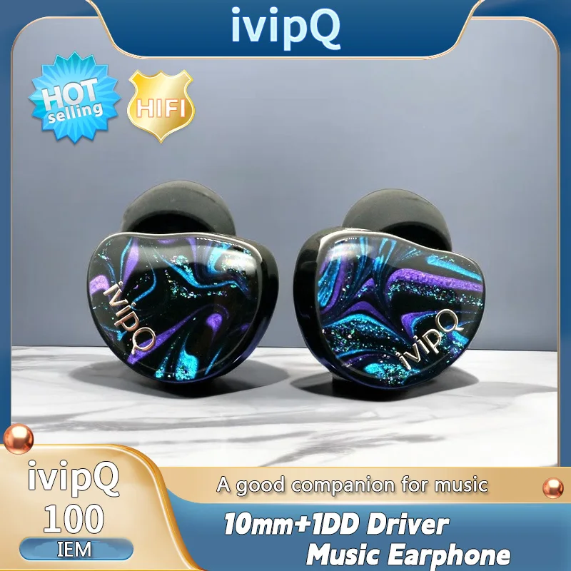 ivipQ-100 Flagship Resin HIFI IEM 10mm+1DD Driver Music Earphone Detachable 0.78mm 2pin Earbud Replace