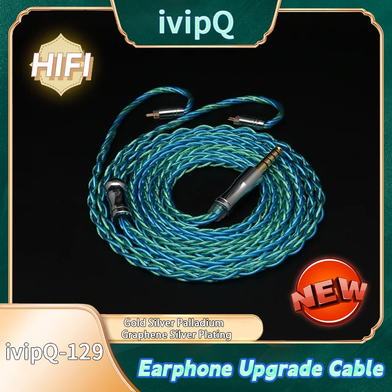 ivipQ-129 8 Core Gold Silver Palladium Graphene Silver Plating IEM Earphone Cable 2.5/3.5mm/4.4mm MMCX 0.78 2PIN IE900 N5005 For F1