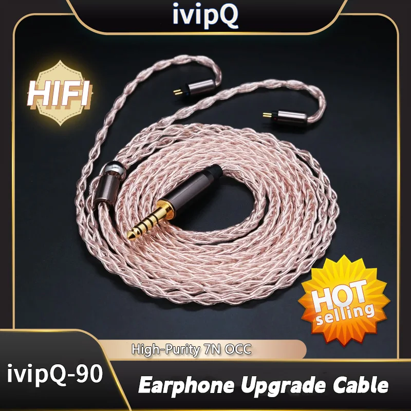 ivipQ-90 8 Core Litz High-Purity 7N OCC 2Pin 0.78mm MMCX QDC With 2.5/3.5/4.4mm HiFi Earphone Upgrade Cable for Shure SE215 S8 KXXS