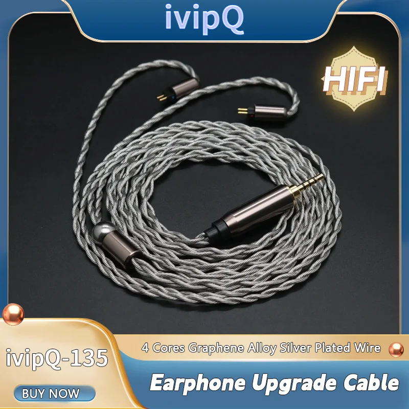 ivipQ-135 4 Cores Graphene Alloy Silver Plated Wire MMCX 0.78mm 2 PIN QDC TFZ Replacement Earphone Cable Audio Upgrade Cable