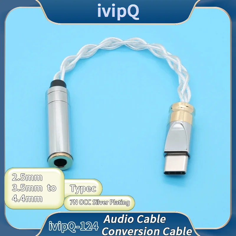 ivipQ-124 HiFi 7N OCC Silver Plating Lightning to Typec Audio Cable Conversion Cable With Typec to 2.5mm/3.5mm/4.4mm Female
