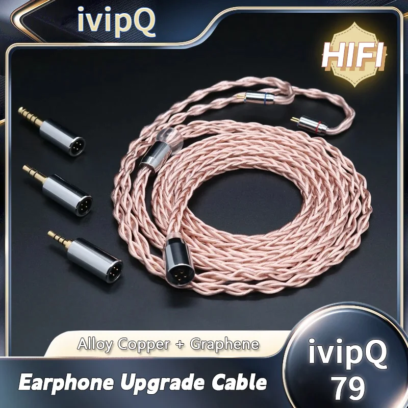 ivipQ-79 2.5/3.5MM/4.4MM Plug With MMCX/2PIN Graphene Upgrade Modular Cable LITZ Structure Alloy Copper + Graphene Earphone Upgrade Cable