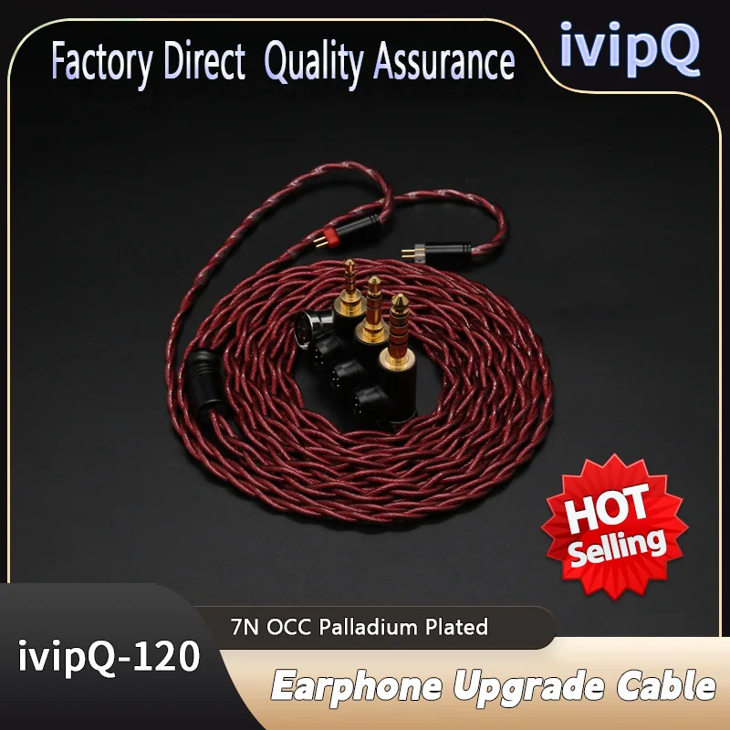 ivipQ-120 26AWG 7N OCC Palladium Plated L-type Modular Plugs 3-in-1 Earphone Upgrade Cable With MMCX/2PIN/0.78mm/QDC/N5005 For AKG