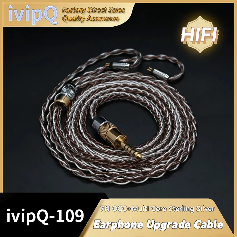 ivipQ-109 High Fidelity 8-Core 7N OCC+Multi Core Sterling Silver Earphone Upgrade Cable With MMCX/0.78mm/2PIN,For MK4 N5005 IEM