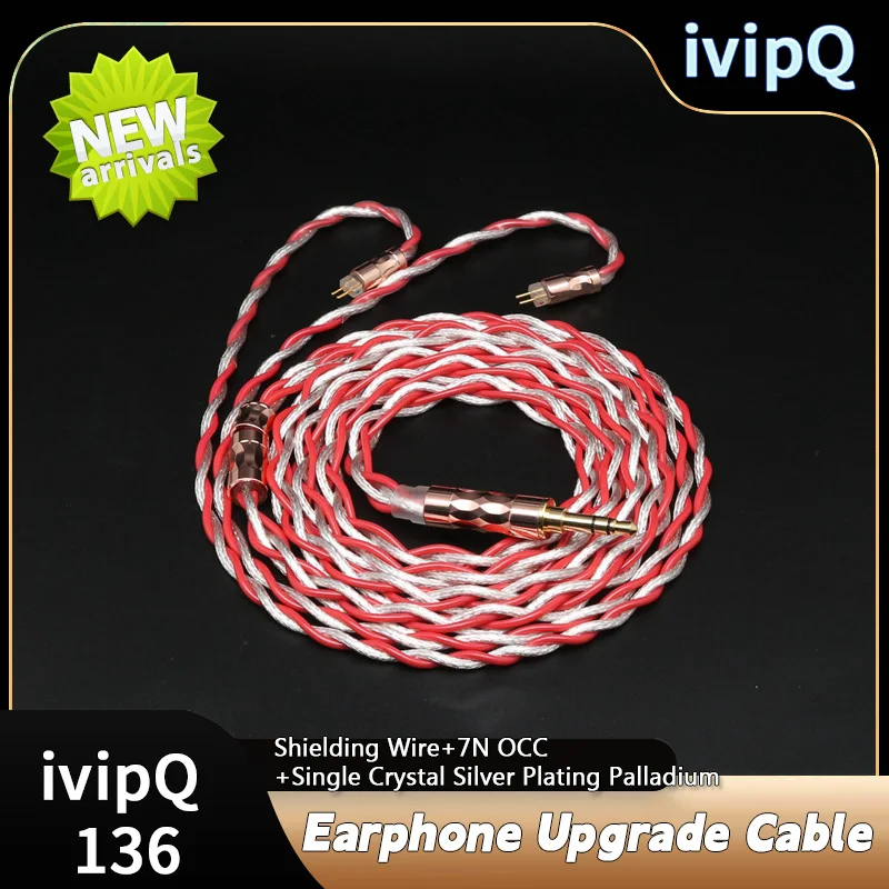 ivipQ-136 HIFI Earbud Cable Shielding Wire+ Single Crystal Silver Plating Palladium+7N OCC Wire 3.5mm/4.4mm MMCX/2Pin 0.78 for EA500
