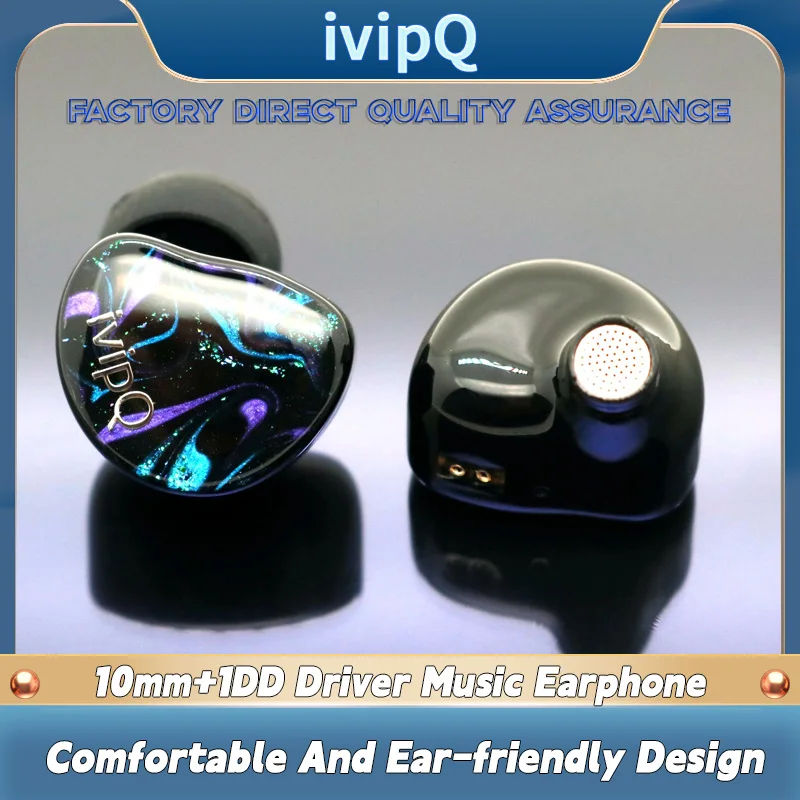 ivipQ-100 Flagship Resin HIFI IEM 10mm+1DD Driver Music Earphone Detachable 0.78mm 2pin Earbud Replace