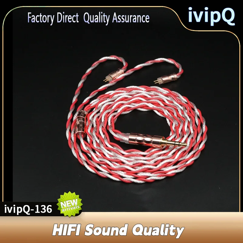 ivipQ-136 HIFI Earbud Cable Shielding Wire+ Single Crystal Silver Plating Palladium+7N OCC Wire 3.5mm/4.4mm MMCX/2Pin 0.78 for EA500