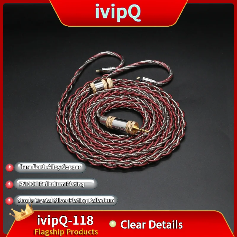 ivipQ-118 Flagship Cable 26AWG High Fidelity Earphone Replacement Cable With MMCX 2PIN N5005 For Fiio Fh7 KATO Bravery Vocal Rinko