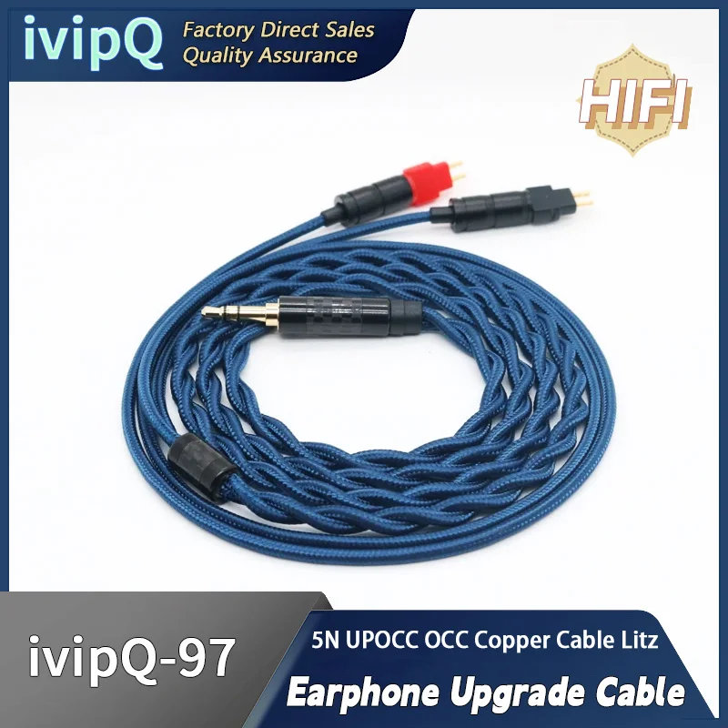 ivipQ-97 2 cores Silver Plated OCC Handmade Headphone Replacement Cable For HD580 HD650 HD800 HIFIMAN ANANDA Blue