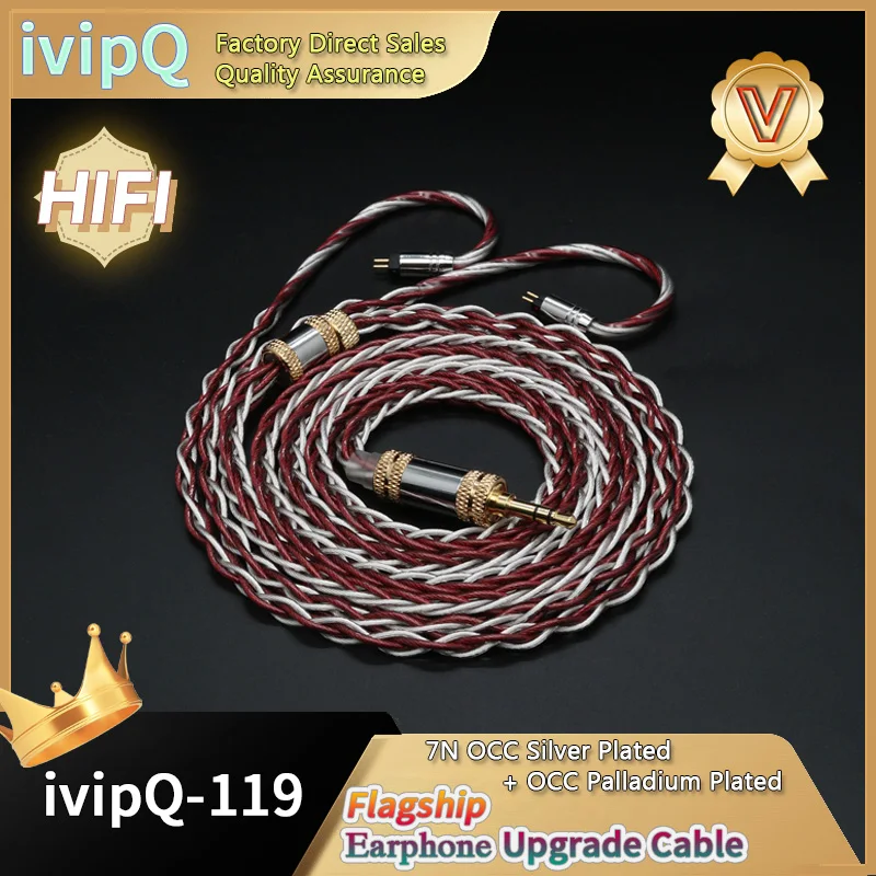 ivipQ-119 Flagship Earphone Upgrade Cable 26AWG 7N OCC Silver Plated and OCC Palladium Plated Mix 3.5/2.5/4.4 MMCX/2PIN 0.78mm/N5005