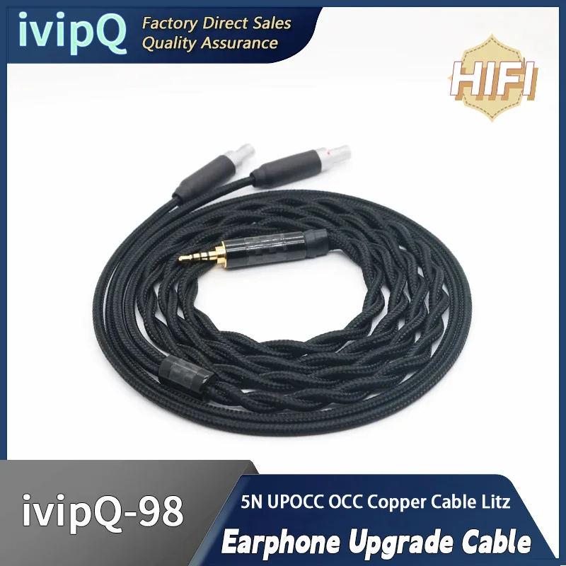 IvipQ-98 리츠 헤드폰 교체 케이블, HIFIMAN ANANDA 블랙, 2 코어, 5N UPOCC OCC 구리 케이블, HD580, HD650, HD800