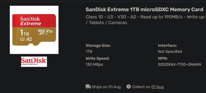 SanDisk Extreme 1TB microSDXC Memory Card TF Brand New - GreshamTech