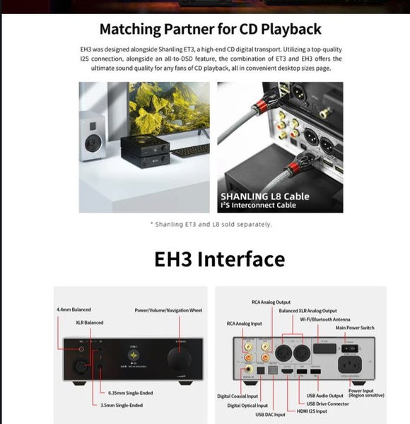 Shanling EH3 Desktop DAC/Amplifier Digital Music Player Headphone Amplifier New - GreshamTech
