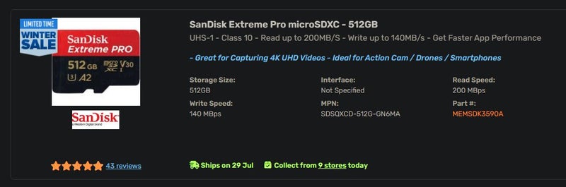 SanDisk Extreme 512GB microSDXC Memory Card TF Brand New - GreshamTech