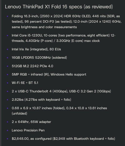 Thinkpad X1 Fold Gen2 16 inch 2K Foldable Tablet 16GB+512GB 5G Cellular 2024 - GreshamTech