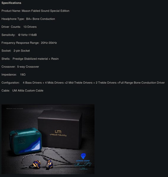 Unique Melody Mason Fabled Sound FS high-end Earphones High fedility IEM New - GreshamTech