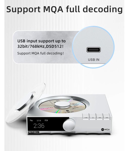 SMSL S.M.S.L PL200T MQA CD Player DAC DSD512 Bluetooth LDAC Aptx-HD New - GreshamTech