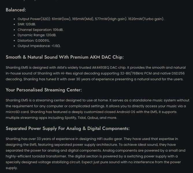 Shanling EM5 DAC Desktop Streaming Digital Music Player Headphone Amplifier New - GreshamTech