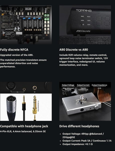 Topping A90 Discrete NFCA Headphone Amplifier Pre-Amplifier 6.35mm/4.4mm New - GreshamTech