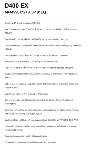 SMSL S.M.S.L Audio D400EX / D400 EX Audio high fidelity DAC DAP AK4499EX*2 New - GreshamTech